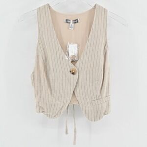 Urban Outfitters Womens Vest Top Size S Pinstripe Academia Preppy Linen Button‎